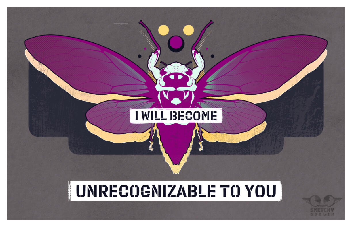 A silk-screen stylized print in non-binary colors.