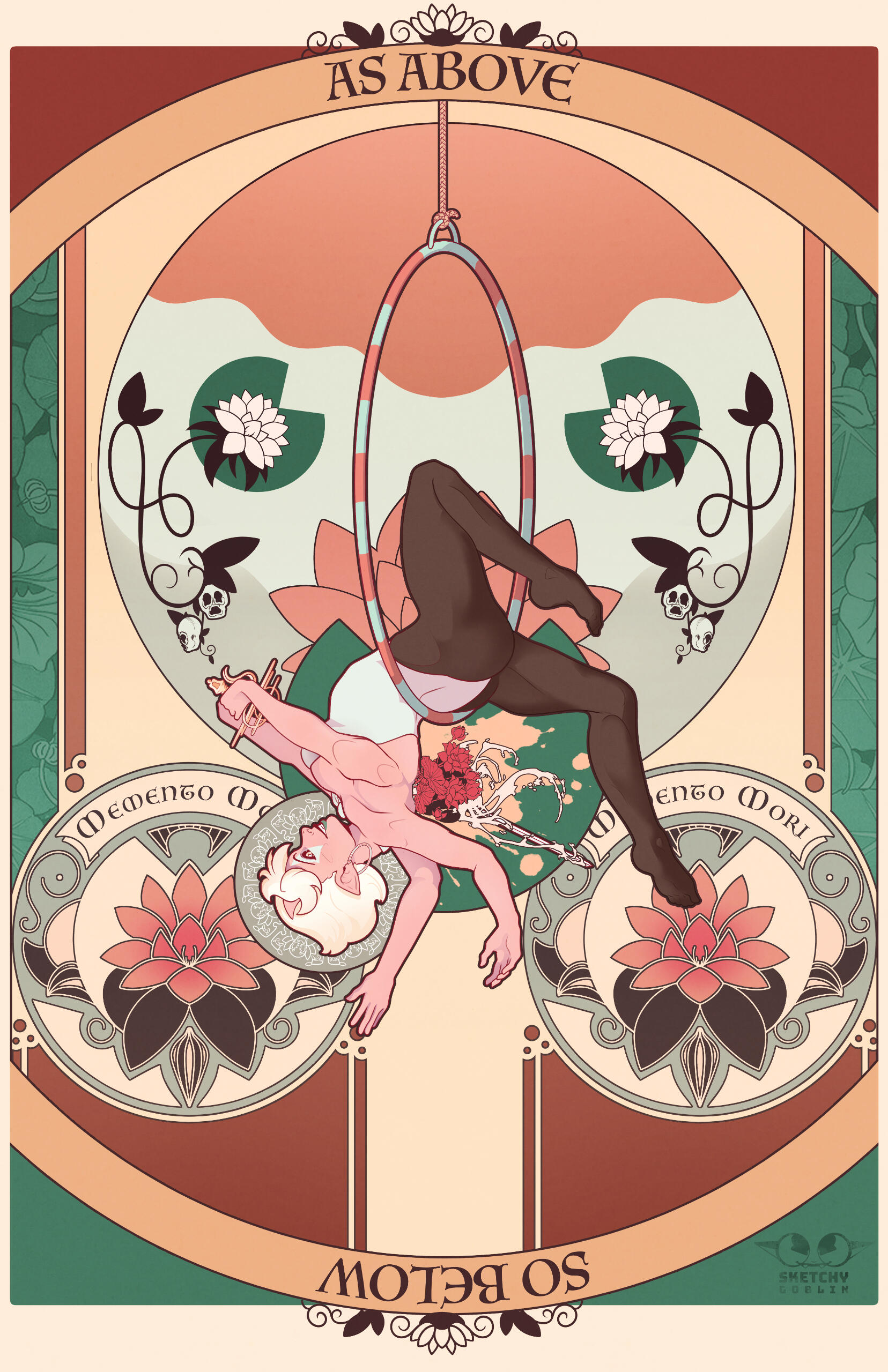 Art Nouveau stylized poster illustration.